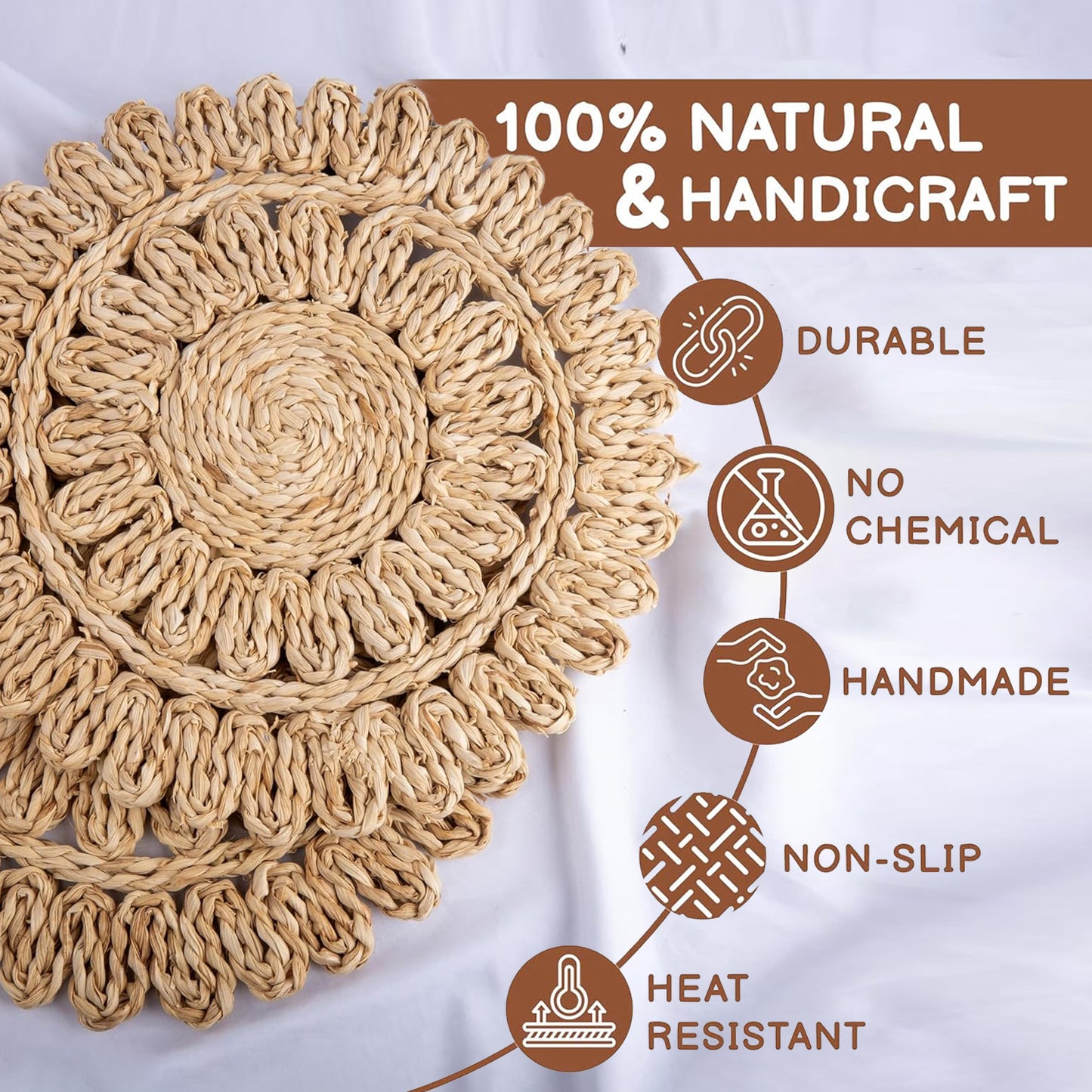 13.8" Round Corn Husk Placemats Set of 4