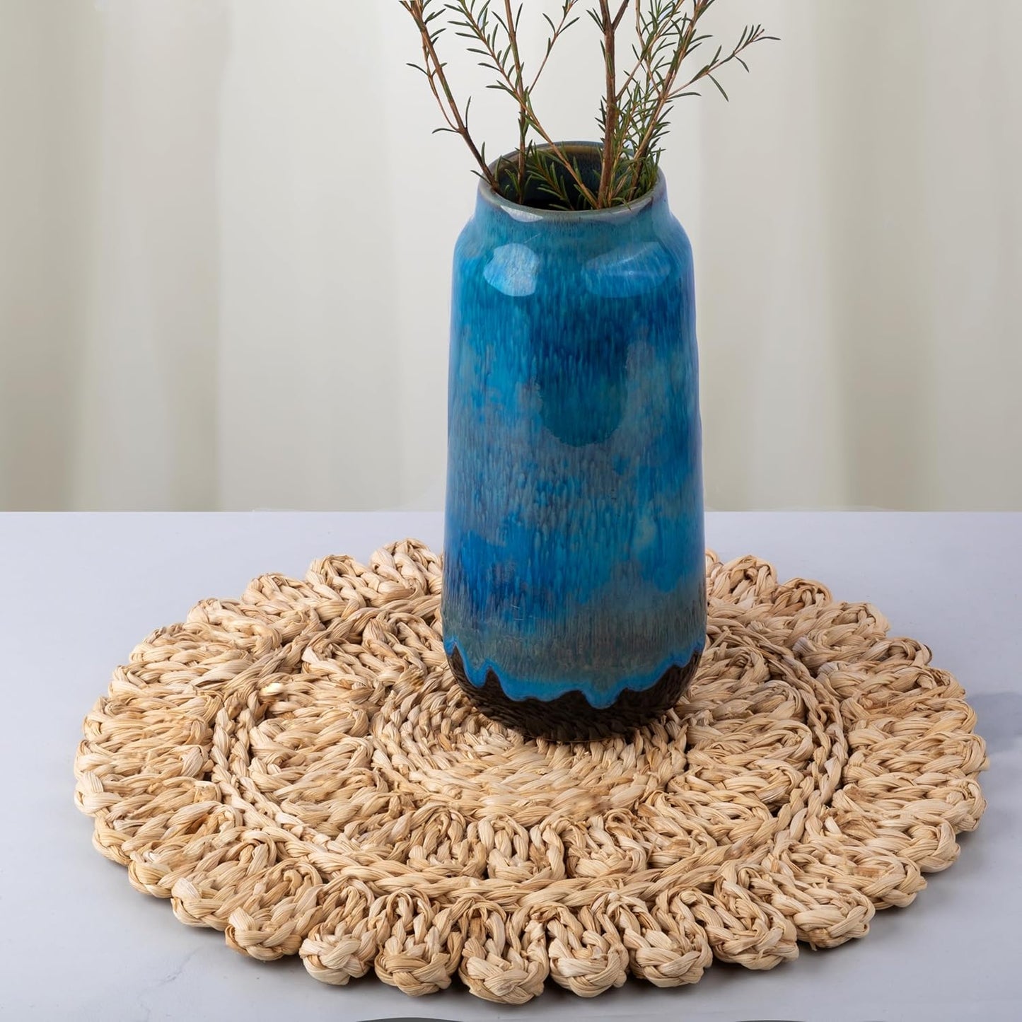 13.8" Round Corn Husk Placemats Set of 4