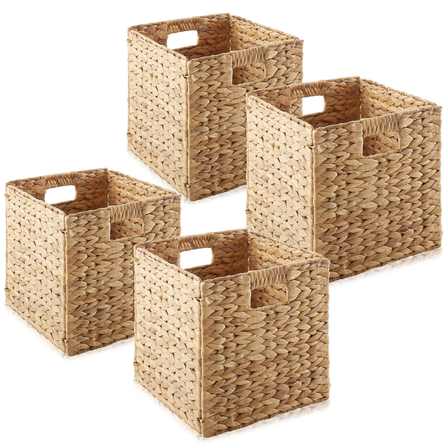 12.5" x 12.5" Wicker Storage Cubes, Foldable Natural Wicker Cube Storage Bin