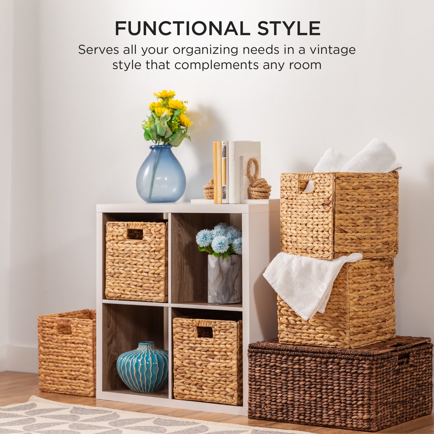 12.5" x 12.5" Wicker Storage Cubes, Foldable Natural Wicker Cube Storage Bin