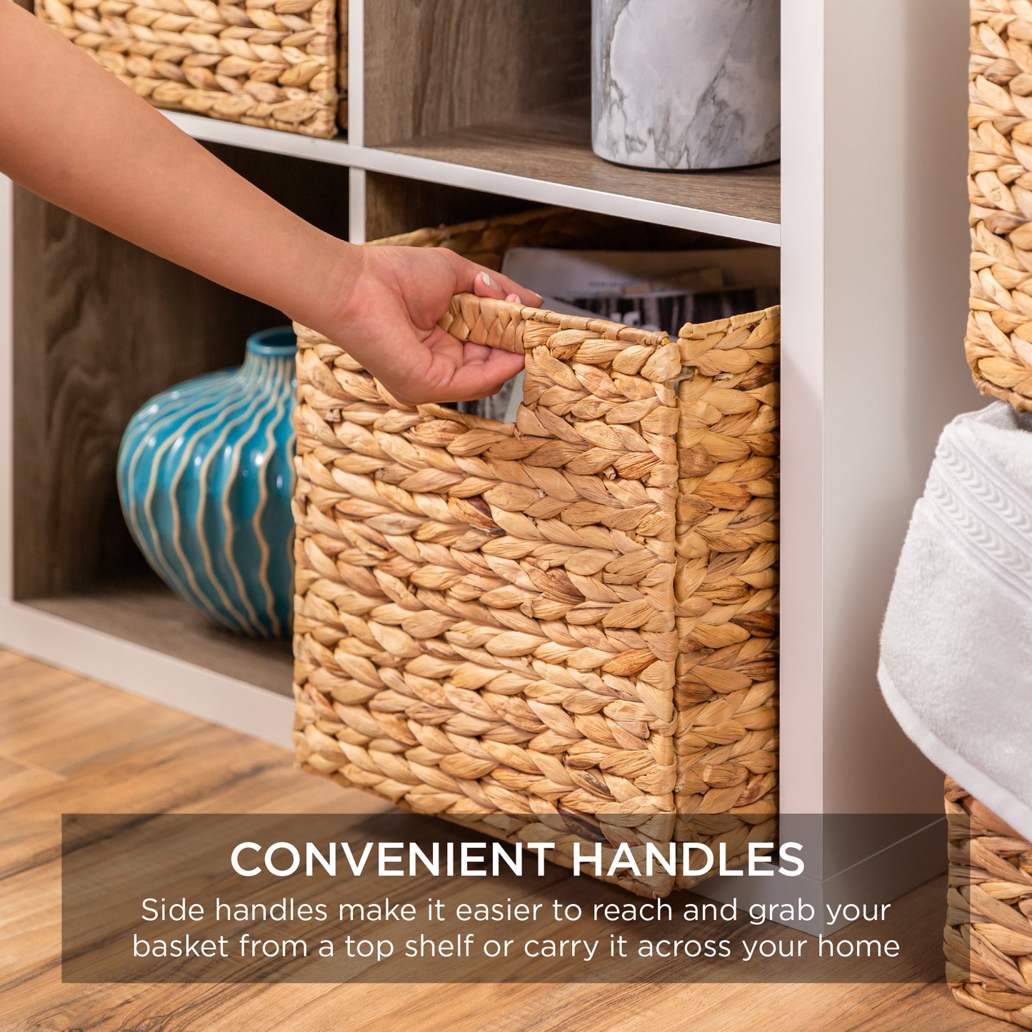 12.5" x 12.5" Wicker Storage Cubes, Foldable Natural Wicker Cube Storage Bin
