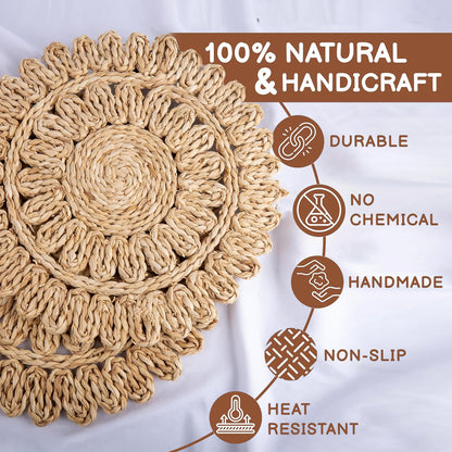 13.8" Round Corn Husk Placemats Set of 4