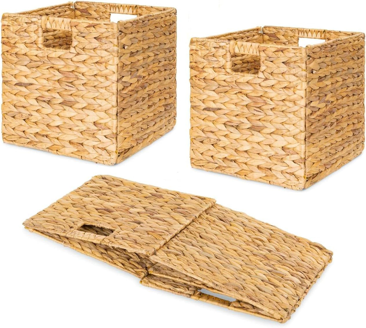 12.6x12.6x12.6in Wicker Storage Cubes, Foldable Natural Wicker Cube Storage Bin