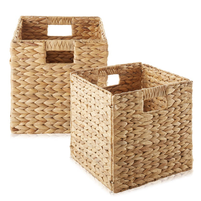 12.5" x 12.5" Wicker Storage Cubes, Foldable Natural Wicker Cube Storage Bin