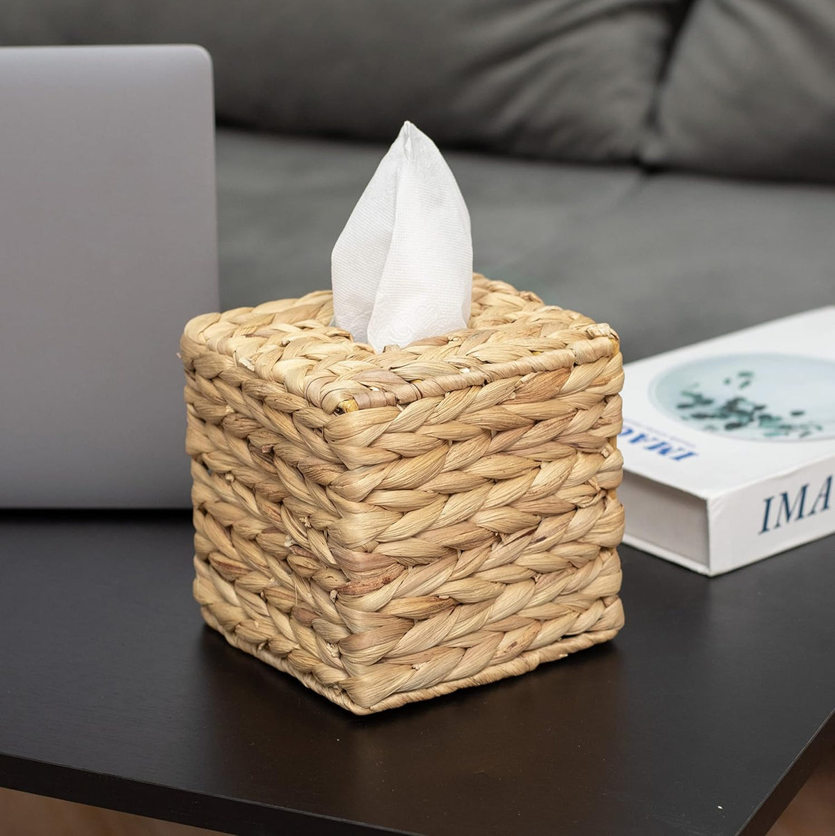 Square Tissue Box Cover, Water Hyacinth Wicker Tissue Box Holder