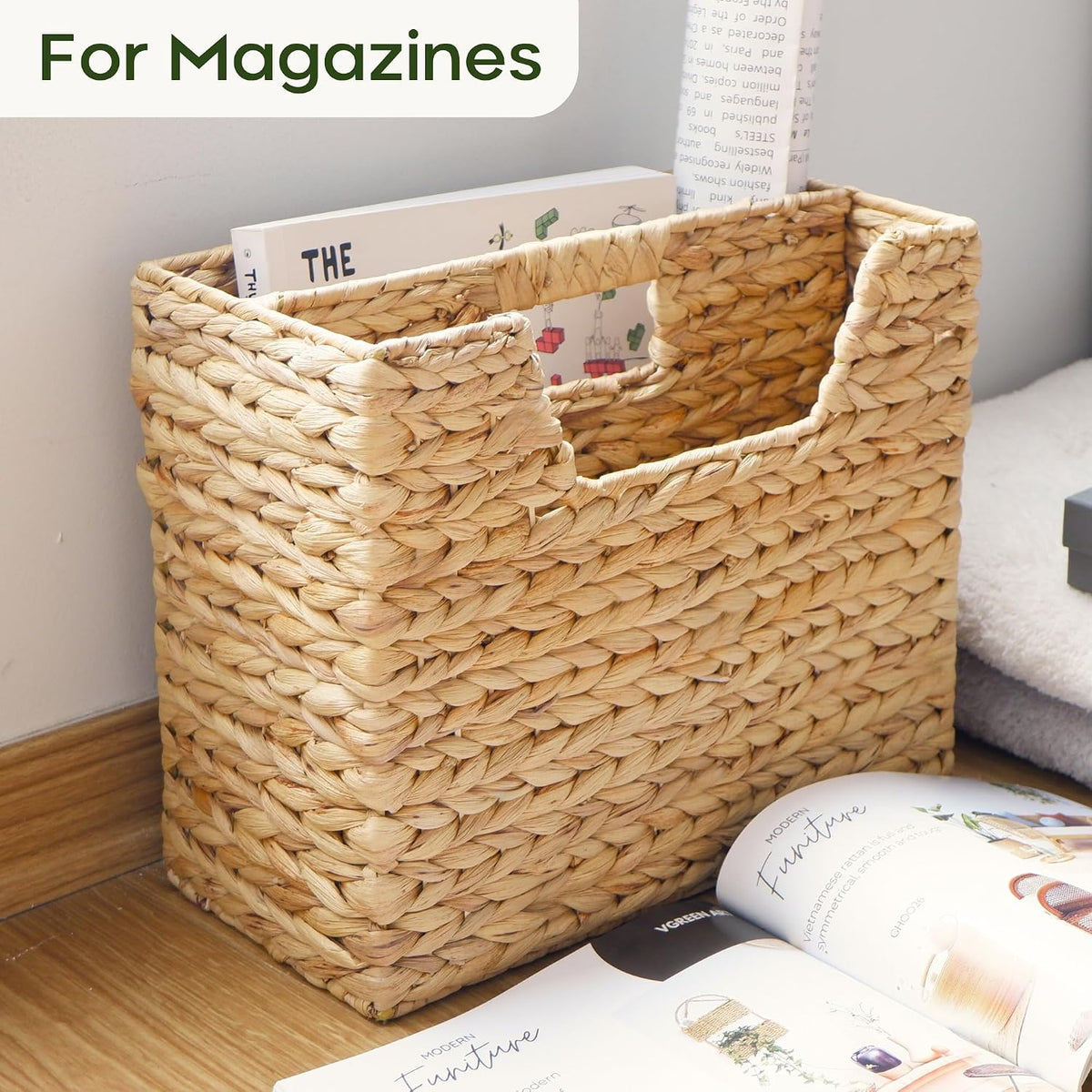 Wicker Magazine Basket Water Hyacinth Handwoven Magazine Holder