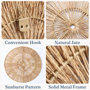 Set of 6 Jute Wicker Wall Decor Baskets, Round Extra Large Woven Wall Plates