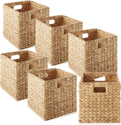 12.5" x 12.5" Wicker Storage Cubes, Foldable Natural Wicker Cube Storage Bin