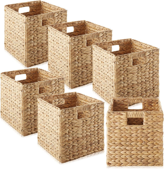 12.5" x 12.5" Wicker Storage Cubes, Foldable Natural Wicker Cube Storage Bin