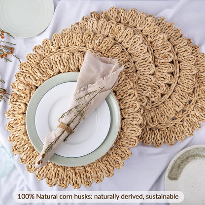 13.8" Round Corn Husk Placemats Set of 4