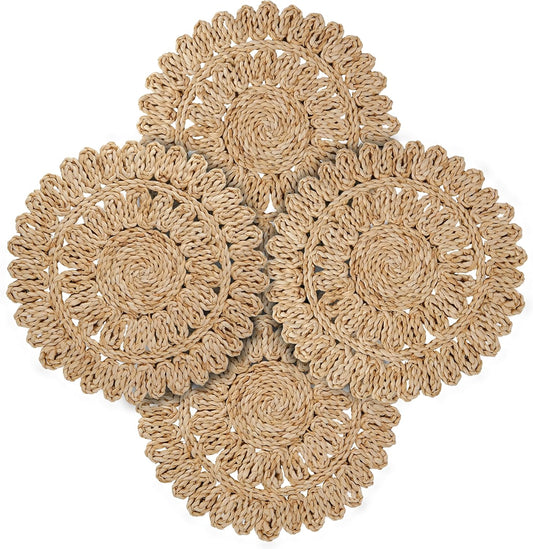 13.8" Round Corn Husk Placemats Set of 4