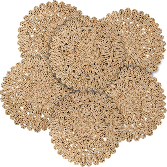 13.8" Round Corn Husk Placemats Set of 6