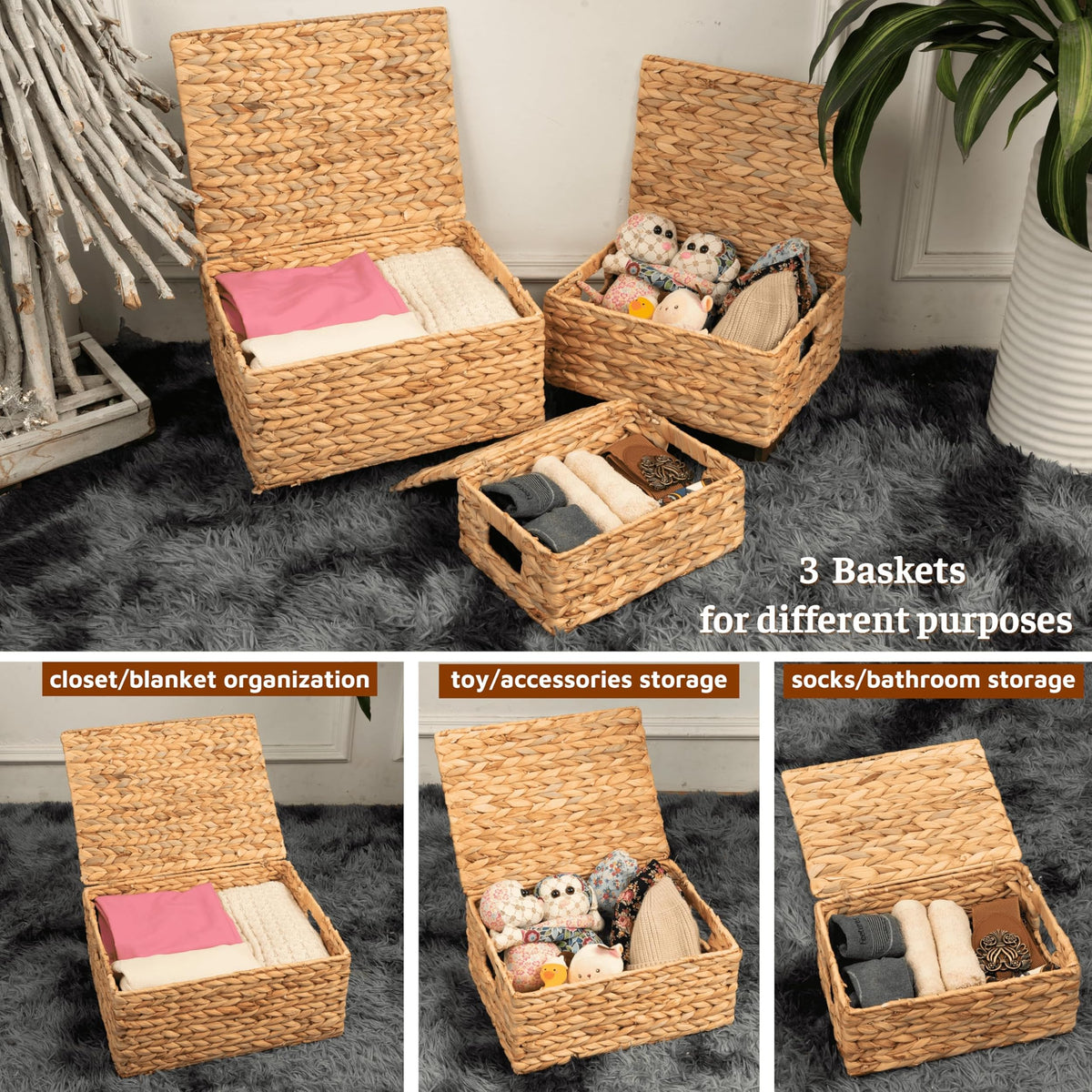 Wicker Storage Baskets with Lids