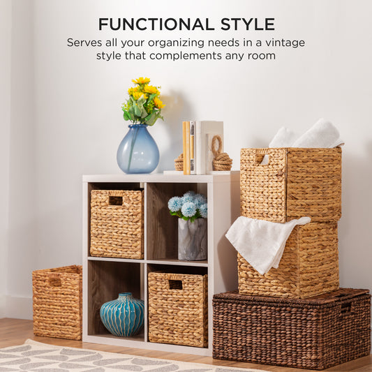 12.5" x 12.5" Wicker Storage Cubes, Foldable Natural Wicker Cube Storage Bin