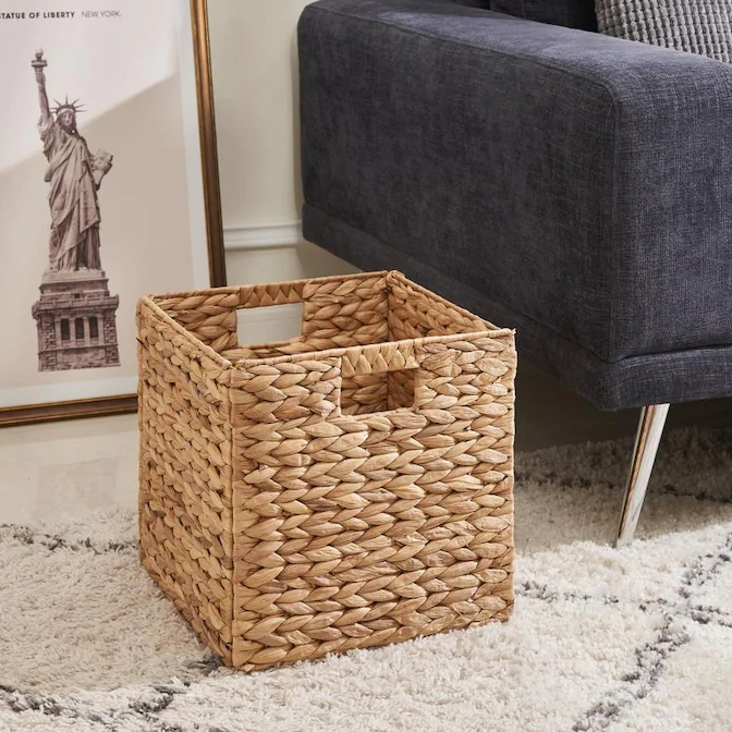 12.6x12.6x12.6in Wicker Storage Cubes, Foldable Natural Wicker Cube Storage Bin