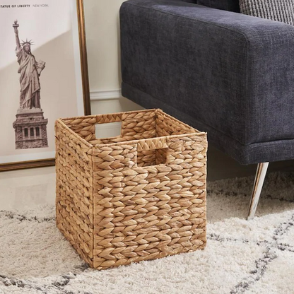 12.5" x 12.5" Wicker Storage Cubes, Foldable Natural Wicker Cube Storage Bin