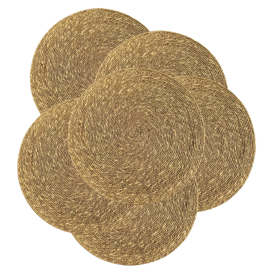 13.8" Round Seagrass Placemats Set 6, Woven Farmhouse Spring Plate Chargers for Wedding, Party, Christmas, Events