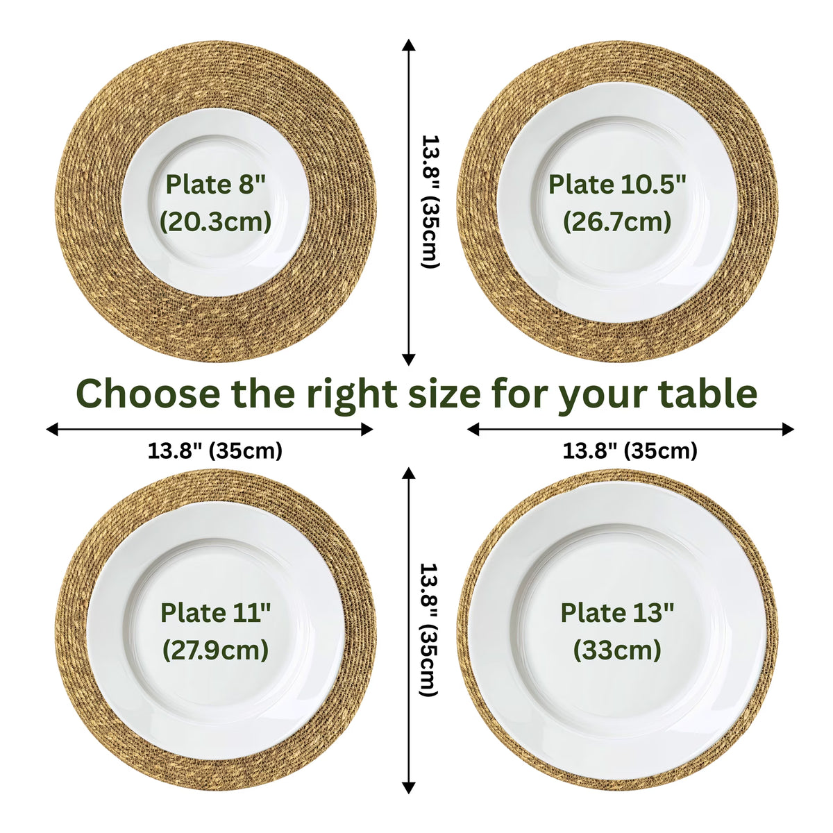 13.8" Round Seagrass Placemats Set 6, Woven Farmhouse Spring Plate Chargers for Wedding, Party, Christmas, Events