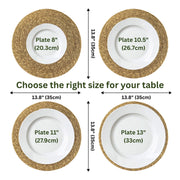 13.8" Round Seagrass Placemats Set 6, Woven Farmhouse Spring Plate Chargers for Wedding, Party, Christmas, Events