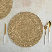 13.8" Round Seagrass Placemats Set 6, Woven Farmhouse Spring Plate Chargers for Wedding, Party, Christmas, Events