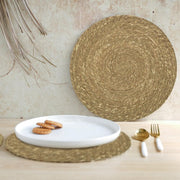 13.8" Round Seagrass Placemats Set 6, Woven Farmhouse Spring Plate Chargers for Wedding, Party, Christmas, Events